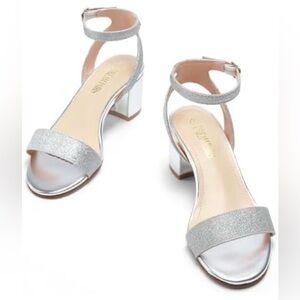 DREAM PAIRS Chunky Block Heel Sandals in Silver-Glitter Size 8